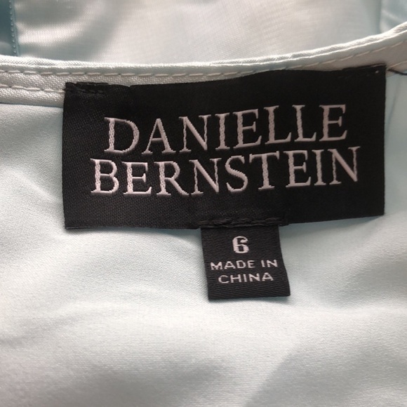 DANIELLE BERNSTEIN Size 6 Delicate Blue Rhinestone Puff Sleeve Satin Mini Dress - Picture 11 of 16